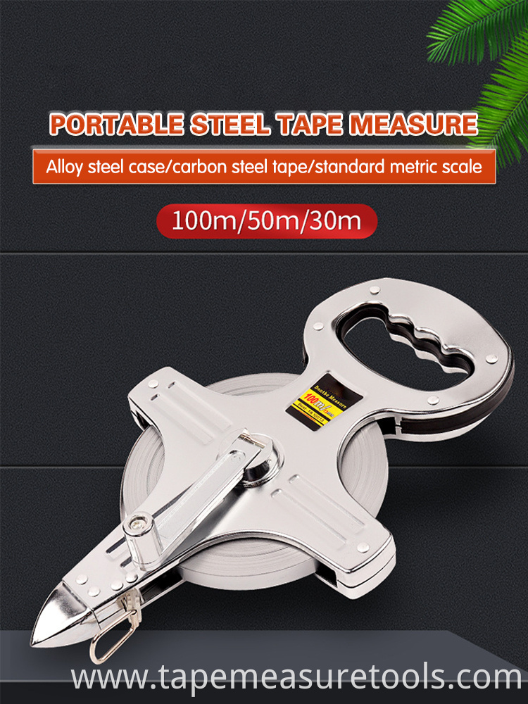 Tape measure 50 meters steel tape measure 100 meters steel frame portable ruler thickened portable ruler inserted ground ruler